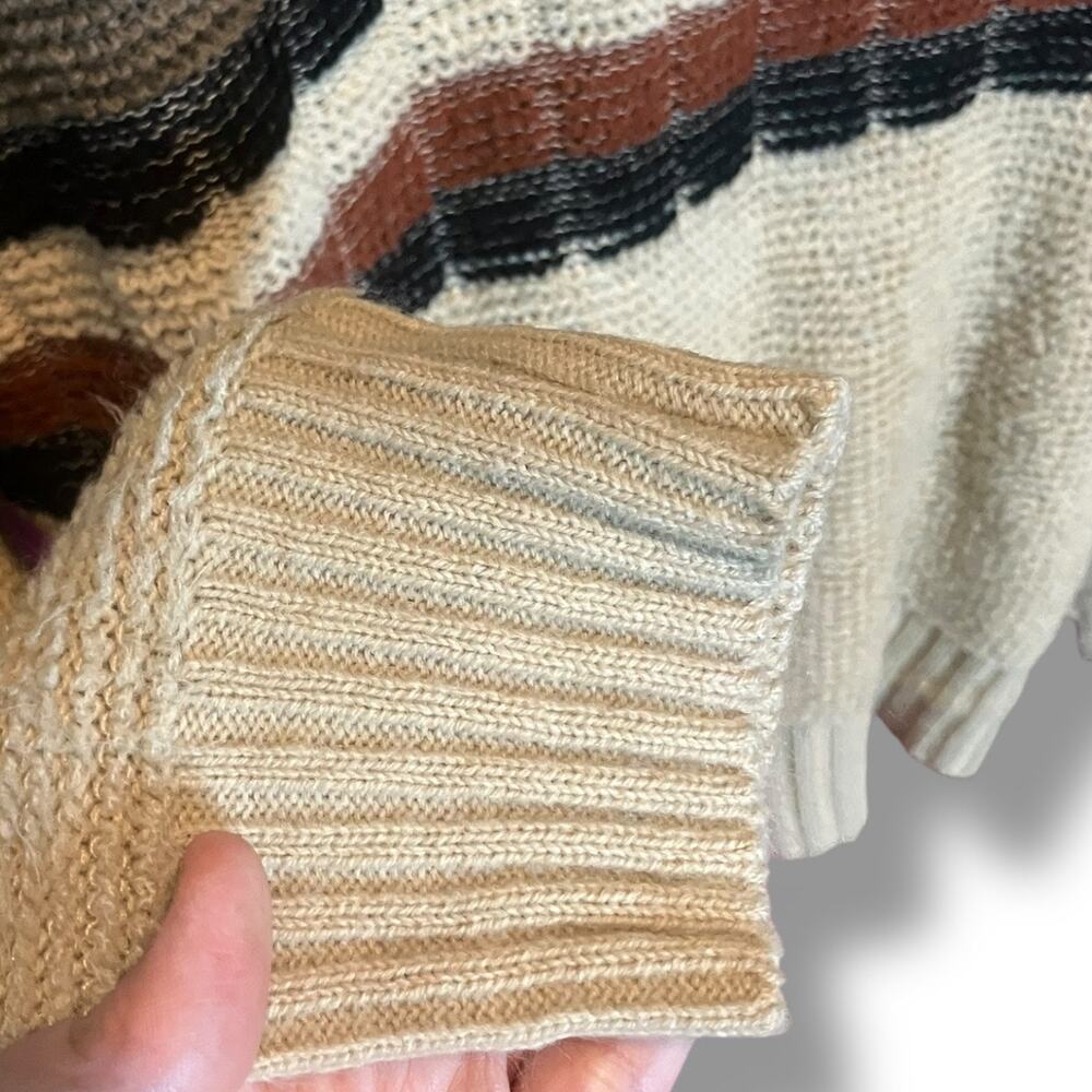 Vintage Striped Knit Sweater Neutral Earth Tones V-Neck Size L - Picture 7 of 9